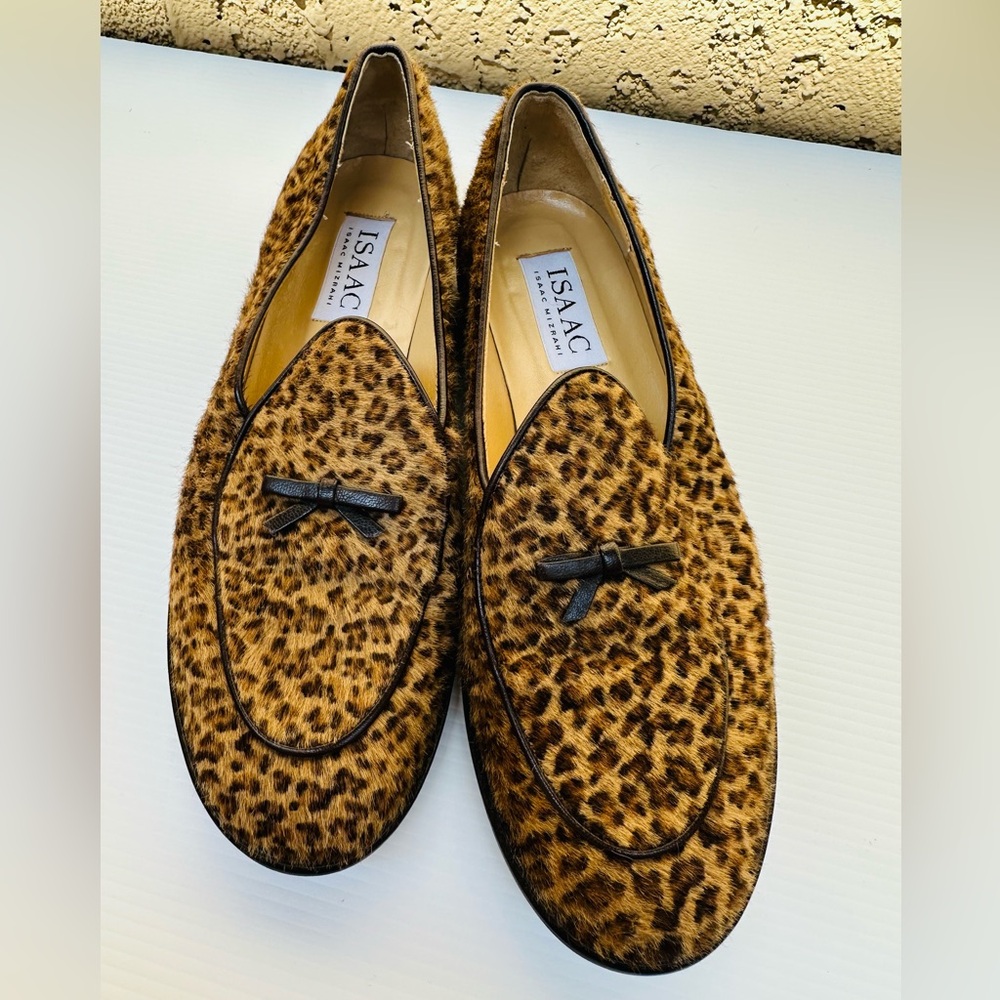 Isaac Mizrahi Brown Animal Print Calf Hair And Leather Loafers Flats Size 7.5M